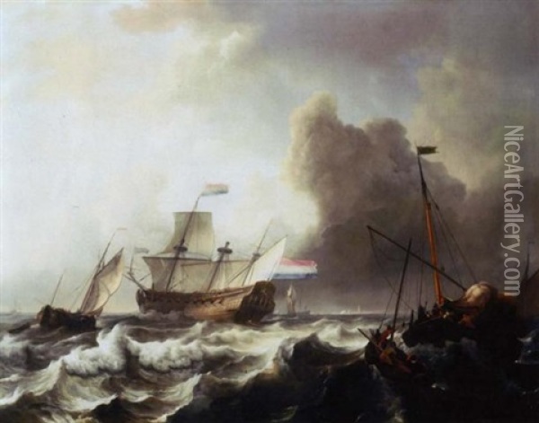 A Dutch Twenty-gun Frigate Dismasted In A Storm Off Enkhuizen Oil Painting - Ludolf Backhuysen the Elder
