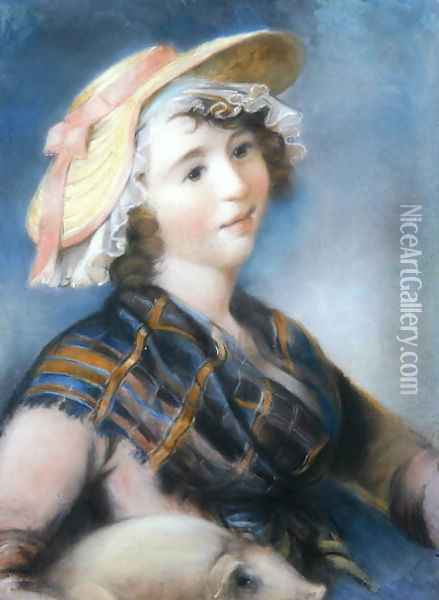 Girl with Pig Oil Painting - John Russell