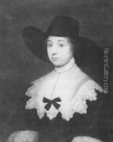 Portrait Of A Lady, Said To Be Dorothy Percy Oil Painting - Cornelis Jonson Van Ceulen