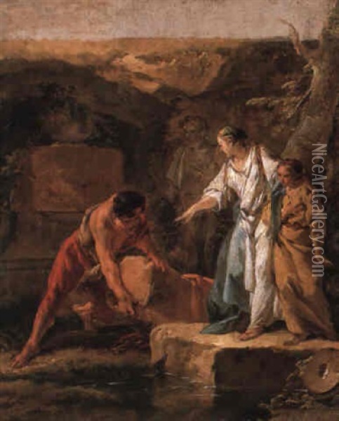 Aethra Showing Theseus His Father's Sword Oil Painting - Jean Baptiste Marie Pierre