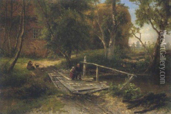 Kinder Auf Der Holzbrucke Oil Painting - Theodore Fourmois