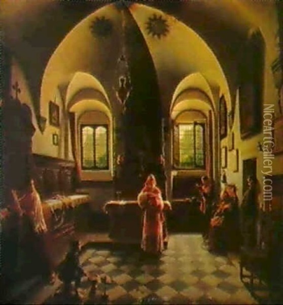 In Der Sakristei Von Santa Maria Degli Angioli In Lugano. Oil Painting - Aurele Robert