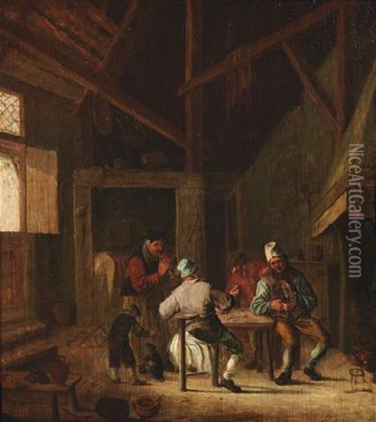 Kartenspielende Bauern In Einer Scheune Oil Painting - Jan Miense Molenaer