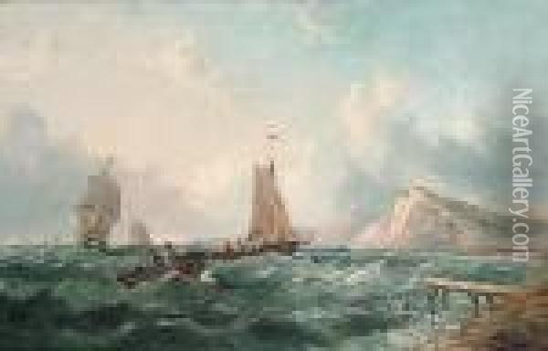 Ships Off The Coast Oil Painting - John Wilson