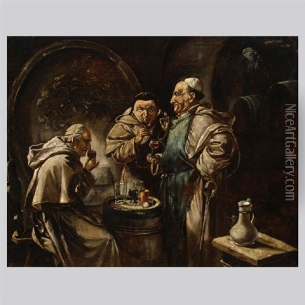 Wine Tasting In The Monastery Oil Painting - Eduard von Gruetzner