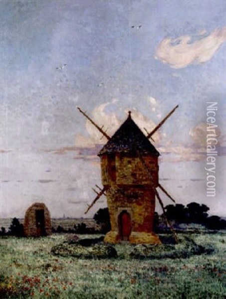 Bretonne Pres Du Puits Ou Moulin Pres De Guerande Oil Painting - Ferdinand du Puigaudeau