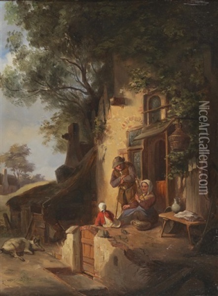 Idyllic Family Scene Oil Painting - Ferdinand de Braekeleer the Elder