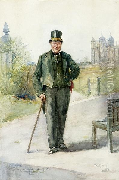 Portrait Of John Stewart Outside Donaldson's Hospital Oil Painting - William Skeoch Cumming