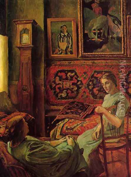 Conversation in the Studio of Cornelia-de-Conflent Oil Painting - Georges-Daniel de Monfreid