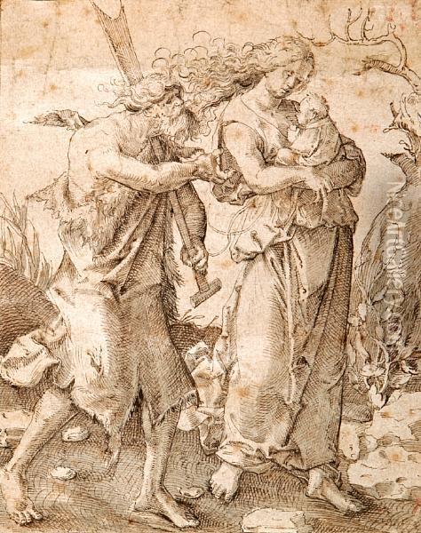 The Rest On The Flight To Egypt Oil Painting - Lucas Van Leyden