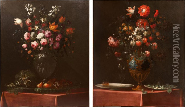 Bouquet De Fleurs Aux Fruits Bouquet Defleurs Aux Noisettes Et Au Verre Oil Painting - Benito Espinos