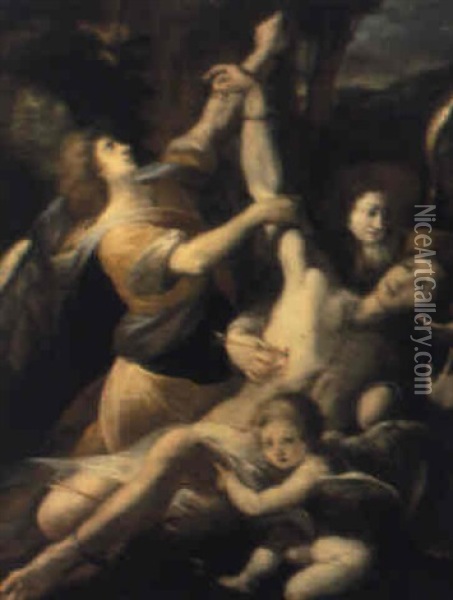 San Sebastiano Curato Dagli Angeli Oil Painting - Melchiorre Gherardini