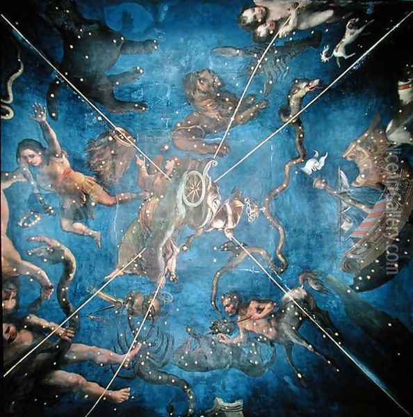 Signs of the Zodiac, detail from the ceiling of the Sala dello Zodiaco, 1579 Oil Painting - Lorenzo the Younger (Mantovano) Costa
