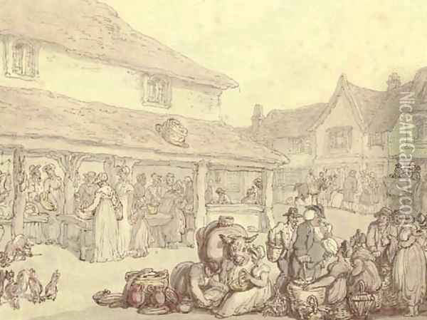Market day in the village Oil Painting - Thomas Rowlandson