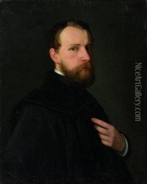Selbstportrat Mit Schwarzem Umhang Oil Painting - Heinrich Hofmann