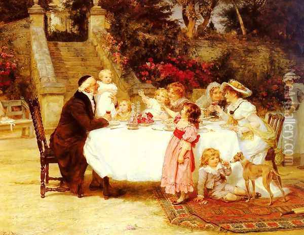 His First Birthday Oil Painting - Frederick Morgan