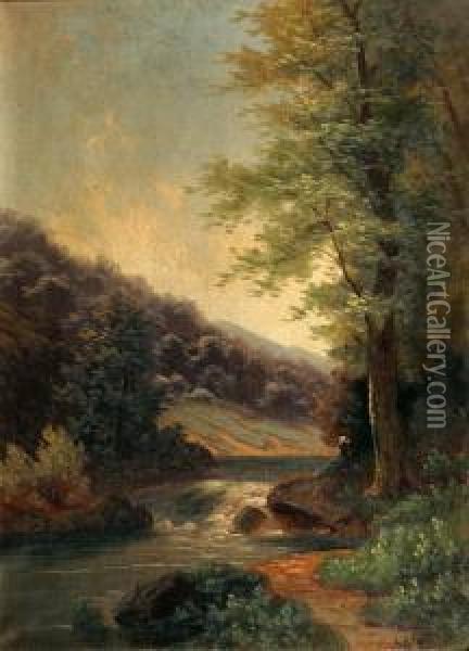 Odpoczynek Przy Wodospadzie Oil Painting - B. Schmit