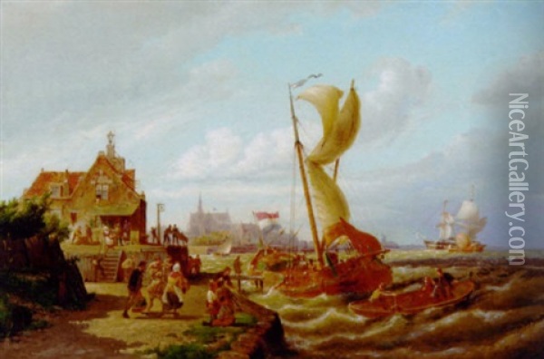 A Blustery Day On The Amstel Oil Painting - Pieter Cornelis Dommershuijzen