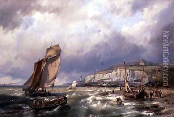 Sailing Vessels and a Cross Channel Packet off Folkstone Oil Painting - Hermanus Koekkoek