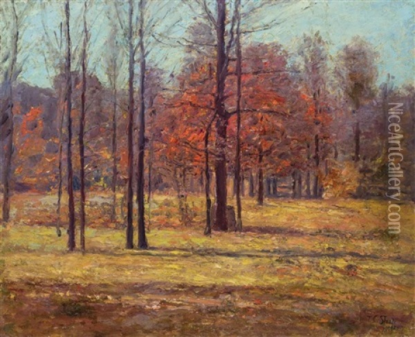 Indiana Landscape In Autumn Oil Painting - Theodore Clement Steele