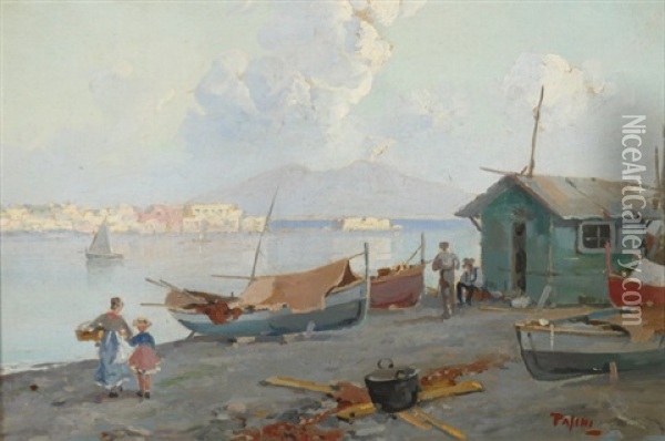 Neapolitan Coastal Town Oil Painting - Lazzaro Pasini