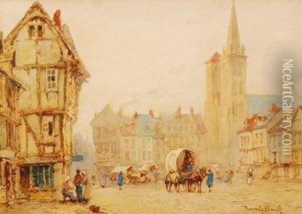 Market Scene In Normandy Oil Painting - Pierre Le Boueff