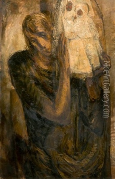 Figure D'homme Tenant Une Vierge A L'enfant Oil Painting - Luc Lafnet