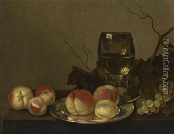 Still Life With Fruit And Wine Oil Painting - Bartholomeus Assteyn