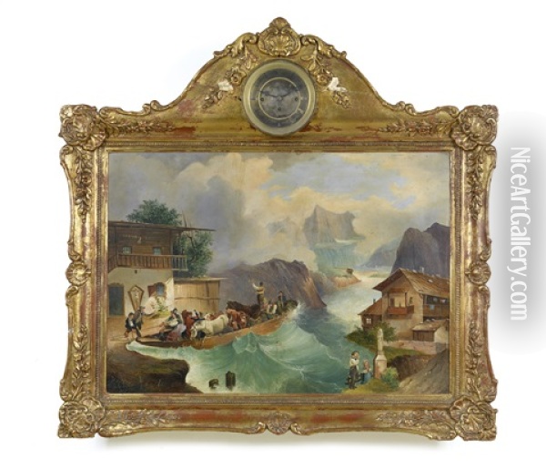 Alpenlandische Szene (biedermeier Bilderuhr Mit Musikspielwerk) Oil Painting - Friedrich Gauermann