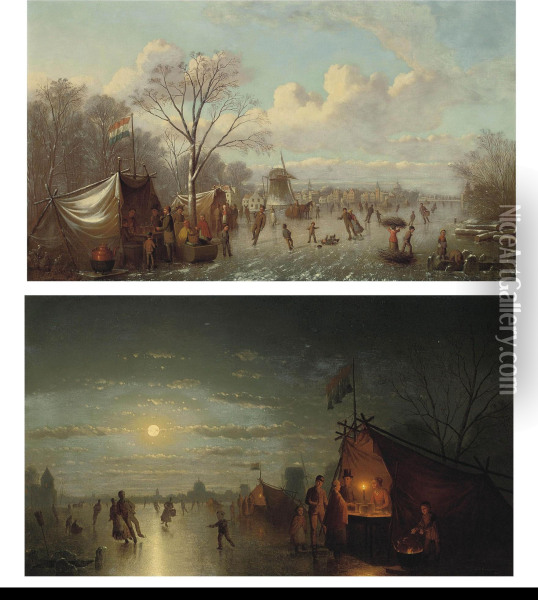 Selling Refreshments On The Ice Oil Painting - Johann Mongels Culverhouse