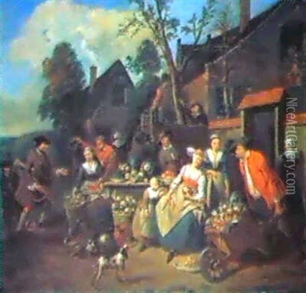 Contadini Sull'aia Oil Painting - Jan Baptist Lambrechts