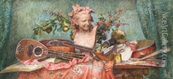 Nature Morte Avec L'espiegle De Carpeaux Oil Painting - Marie Louise Catherine Breslau