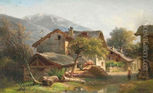 Village En Montagnes Oil Painting - Francois Diday