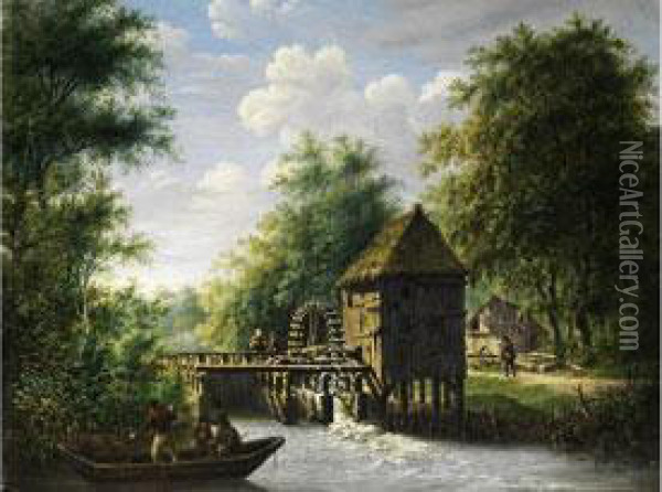 Muhle Am Bewaldeten Bach Mit Figurenstaffage Oil Painting - Barend Cornelis Koekkoek