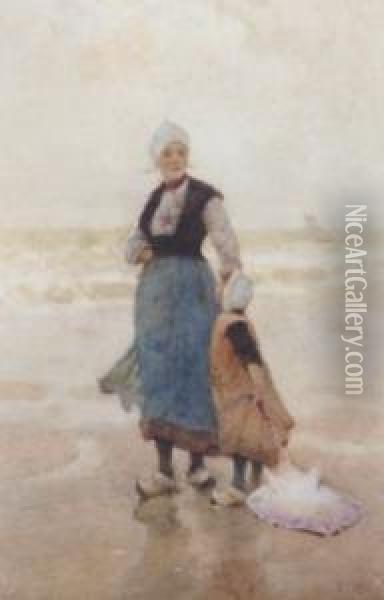 Breton Girl On The Shore Oil Painting - Hector Caffieri