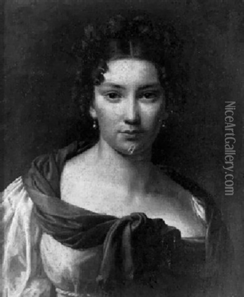 Portrait De Jeune Femme Portant Une Couronne De Fleurs Oil Painting - Pierre Louis Delaval