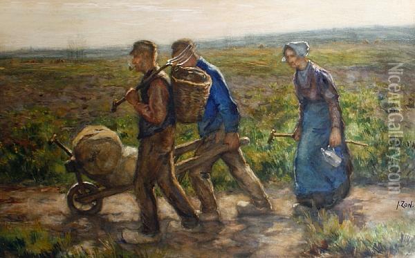 Returning Home From The Fields Oil Painting - Jacques Abraham Zon