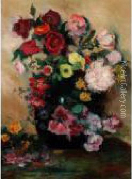 Still Life With Flowers Oil Painting - Luis Graner Arrufi