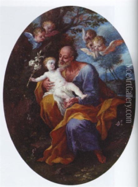 Saint Joseph Holding The Christ Child Oil Painting - Filippo Lauri