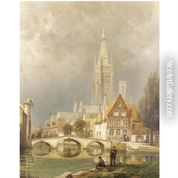Bruges, A Rising Storm Oil Painting - Cornelis Christiaan Dommelshuizen