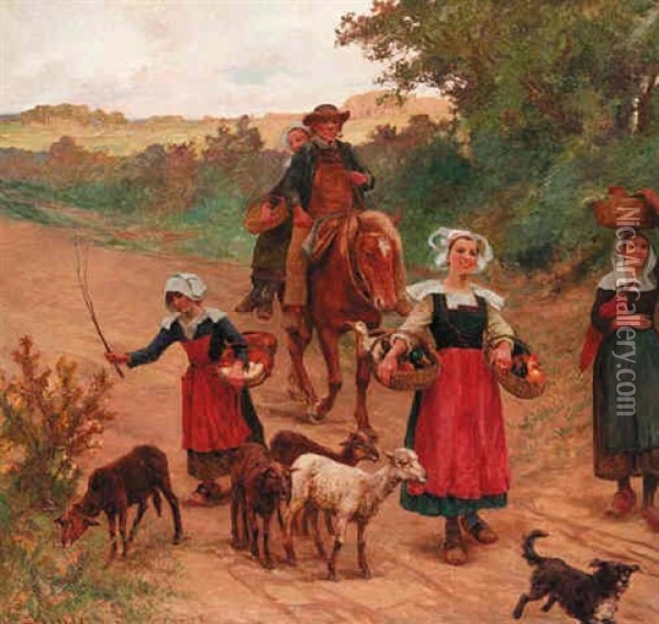 Return From The Market Oil Painting - Theophile-Louis Deyrolle