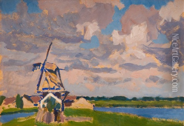 Landscape With A Mill Oil Painting - Stanislaw Czajkowski
