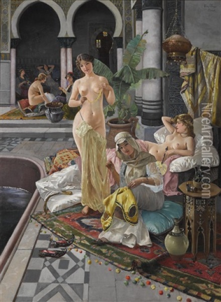 The Persian Bath Oil Painting - Blas Olleros Y Quintana