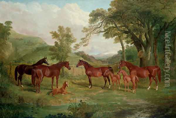 The Streatlam Stud, Mares and Foals Oil Painting - John Frederick Herring Snr