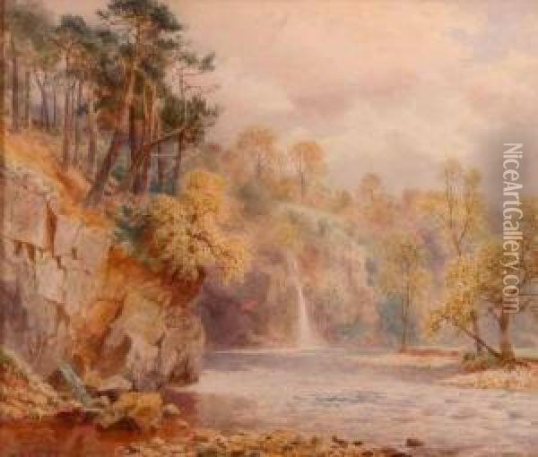Lime Kiln Hole And Skidder Beck Fall Oil Painting - Henry B. Wimbush