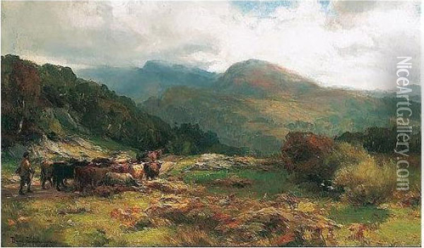 Droving Cattle Oil Painting - David Farquharson