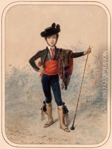 Ein Junger Tambourmajor In Franzosischer Tracht Oil Painting - Auguste Raffet