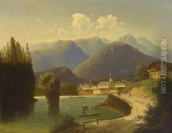 Blick Auf Bad Ischl An Einem Sommertag Oil Painting - Anton Pick