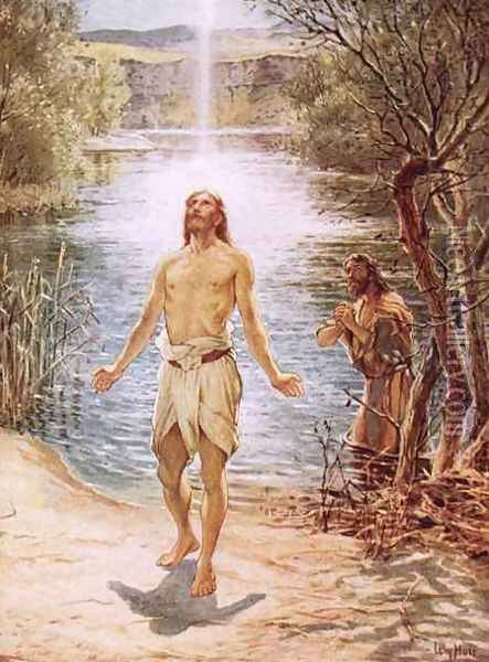 Christ baptised by John the Baptist Oil Painting - William Brassey Hole