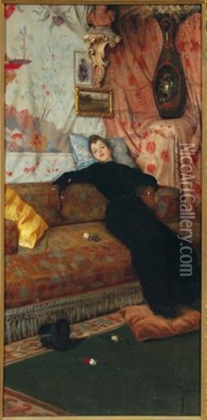 Signora Su Sofa Oil Painting - Giovanni Giani